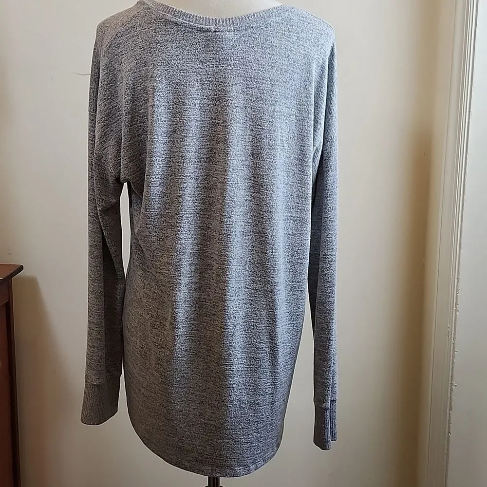 Gap Women Gray & White Speckled Drop Shoulder Lightweight Long Sleeve Sweater